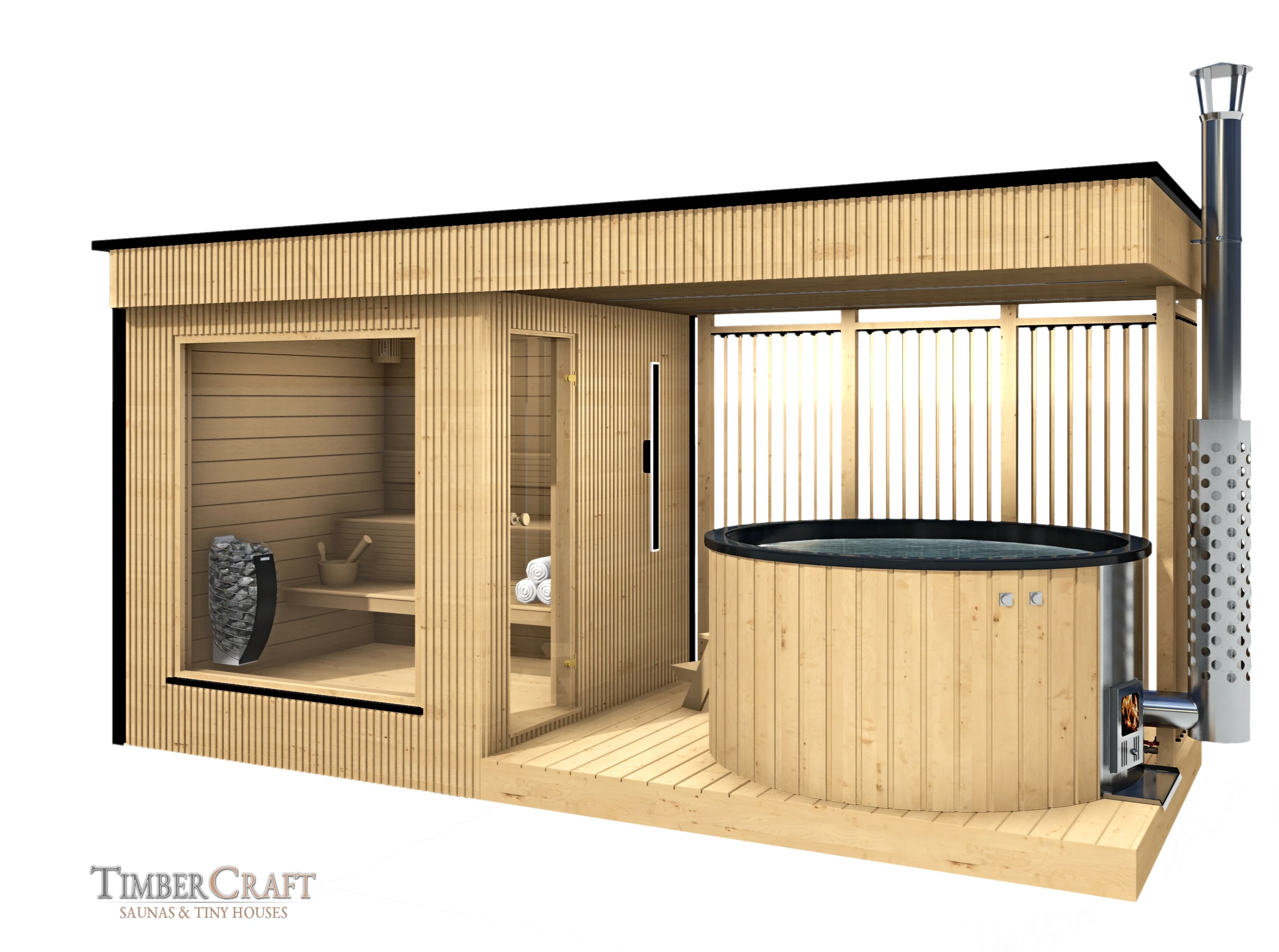 Sauna ogrodowa Banya z balią i strefą relaksu – TimberCraft