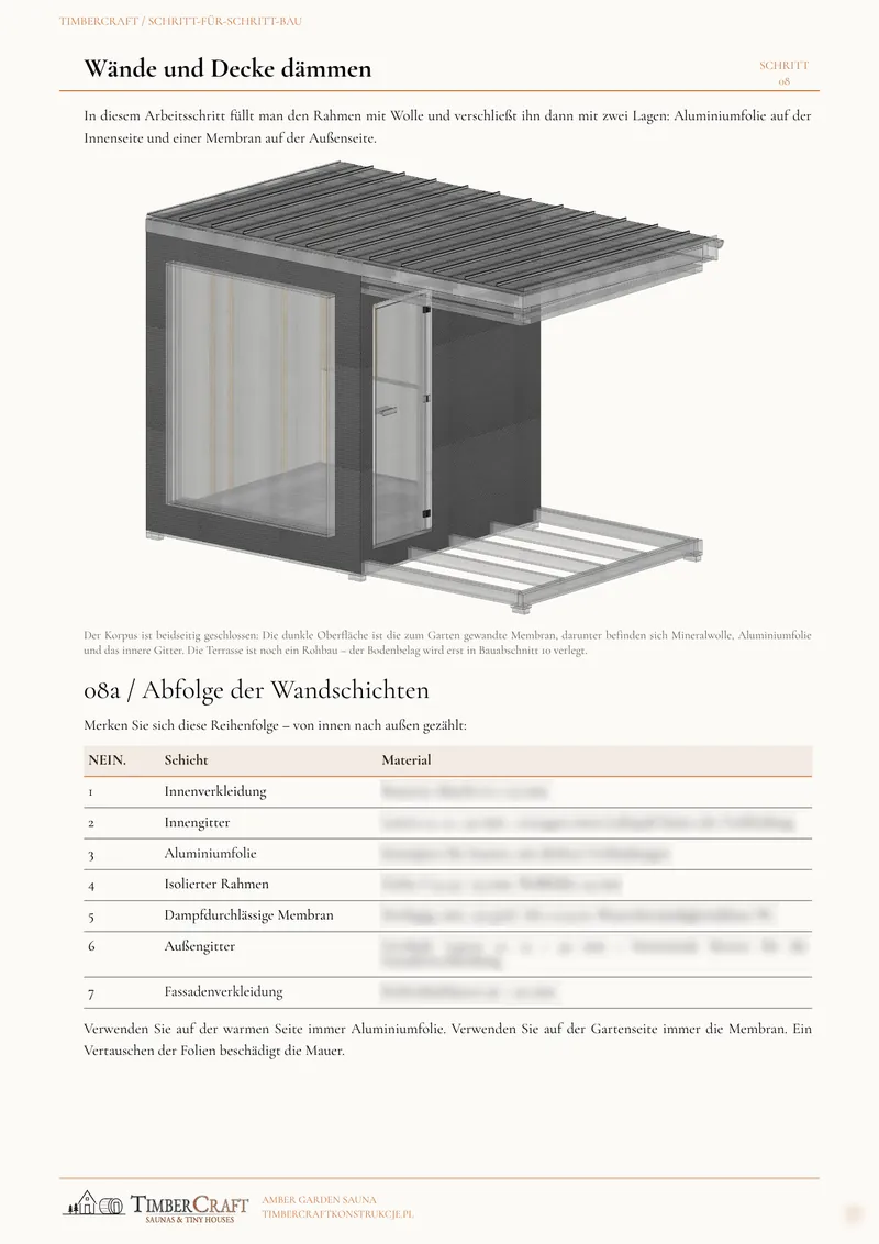 Beispielseite 37 der deutschen Ausgabe: Dämmung von Wänden und Decke und Reihenfolge der Wandschichten
